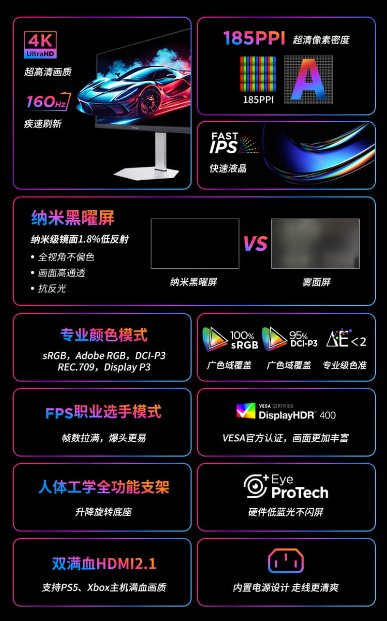 小屏高分高刷新标杆！24英寸4K镜面FastIPS，细腻通透一手掌握